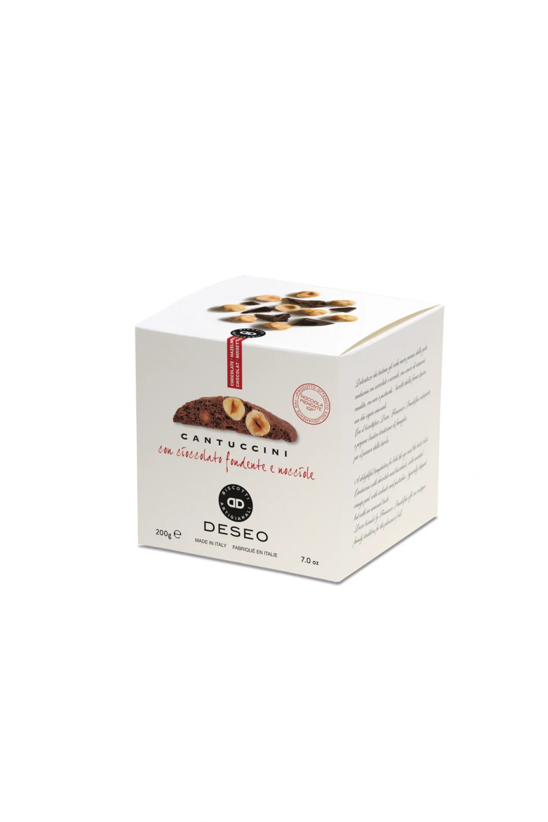 Cantuccini cepumi ar tumšo šokolādi un Piemontas lazdu riekstiem Deseo 200g